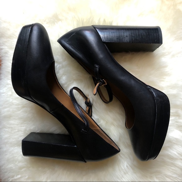 Coach Shoes - Coach Goldie black leather platform heels, size 9